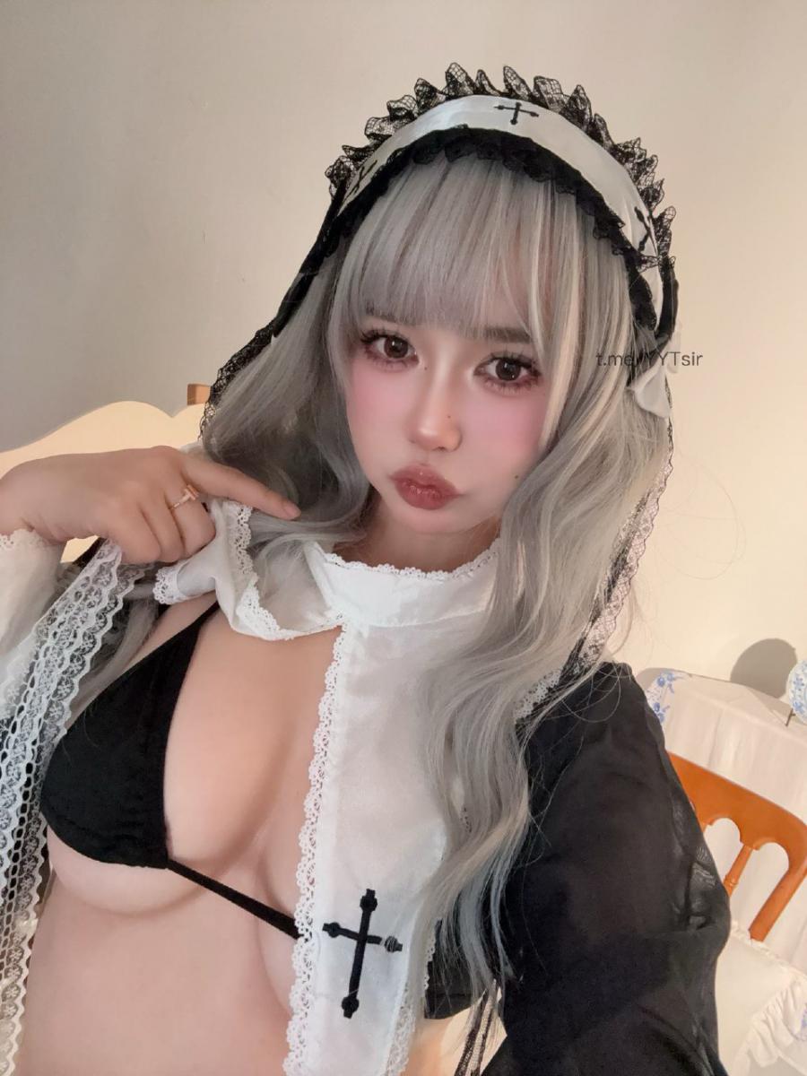 Tina很妖孽呀 2024-11-15 09:54:37 黑色超透黑丝系列➕一根绳丁字🔥➕cos萝莉 Tina棉花糖呀 第8张